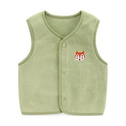 Baby Lightweight Vest Girls Sleeveless Button down Fleece Jacket Fox Embroidery Collared Cute Toddler Boys Fall Clothing, Green, 2 Years